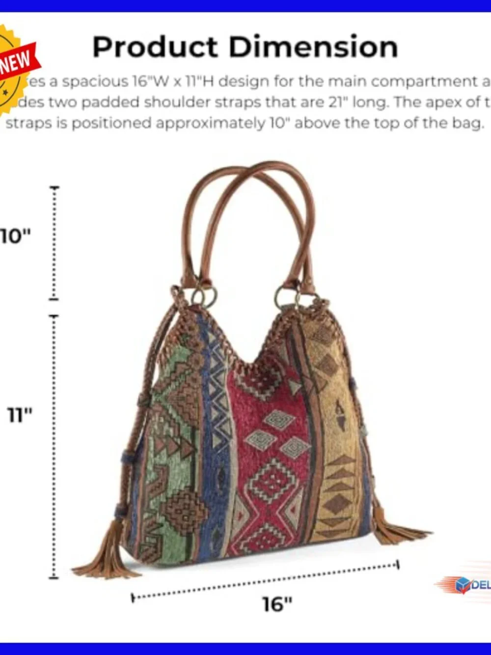 Slouchy Hobo Tapestry Shoulder Bag with Snap Closure and Pockets